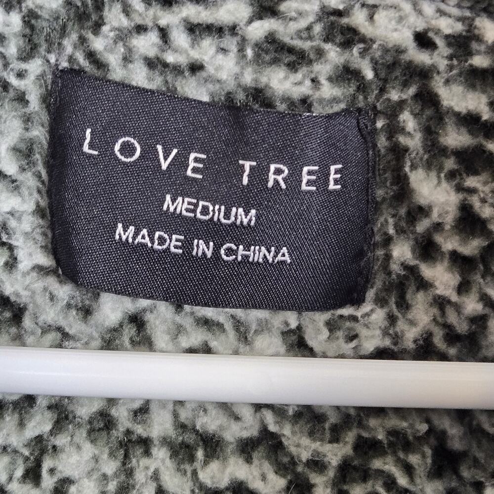 Love Tree Faux Fur Teddy Bear Hooded Vest Womens MED Olive Green Open Front Boho - Picture 5 of 8
